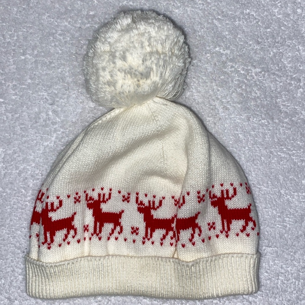 Janie and jack ivory red reindeer hat 12/18m